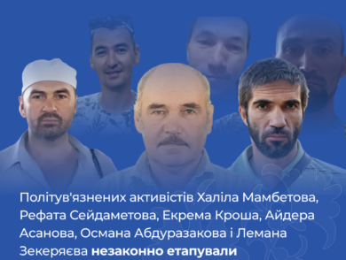 Політув’язнених активістів Халіла Мамбетова, Рефата Сейдаметова, Екрема Кроша, Айдера Асанова, Османа Абдуразакова і Лемана Зекеряєва незаконно етапували до російської в’язниці