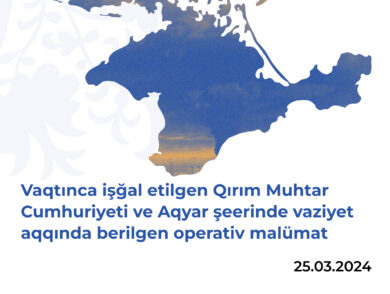 Vaqtınca işğal etilgen Qırım Muhtar Cumhuriyeti ve Aqyar şeerinde vaziyet aqqında 25 mart 2024 s. berilgen operativ malümat
