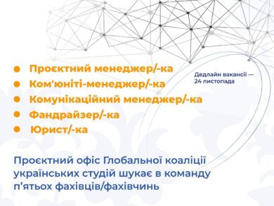 The Project Office of the Global Coalition for Ukrainian Studies is Seeking Five Specialists to Join Its Team