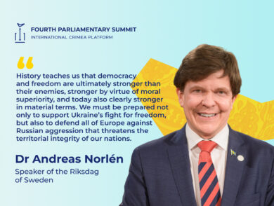 Speaker of the Riksdag of Sweden Andreas Norlén delivered a speech at the opening of the fourth Parliamentary Summit of the Crimea Platform